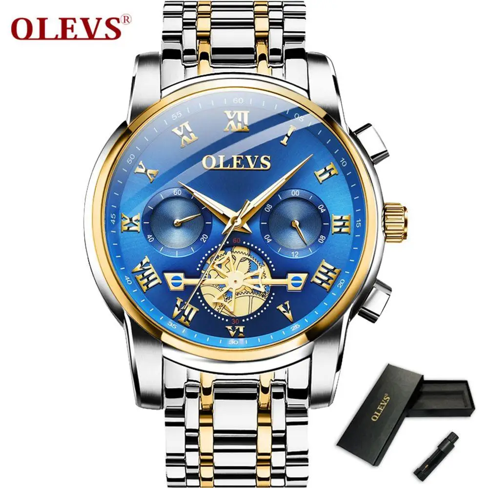 Gold blue Мужские s часы лучший бренд класса люкс автоматические немеханические часы для мужчин полный стальной Бизнес водонепроницаемые спортивные часы Relogio Masculino - Цвет: Gold blue