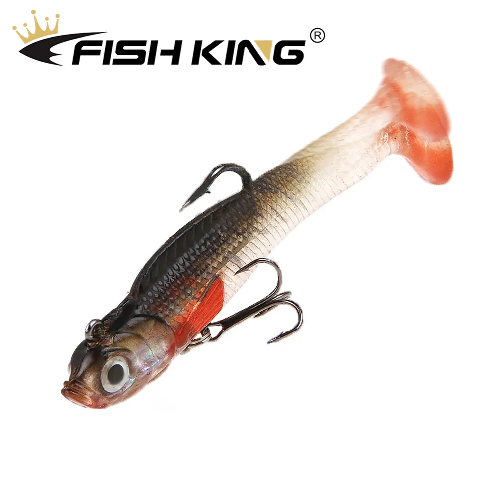 FISH KING 1 шт. 80 мм/9 г 100 мм/21,5 г мягкие приманки джиг воблеры Силиконовые Рыболовные Приманки с тройным крючком свинцовая головка Bass Shad pike Zander