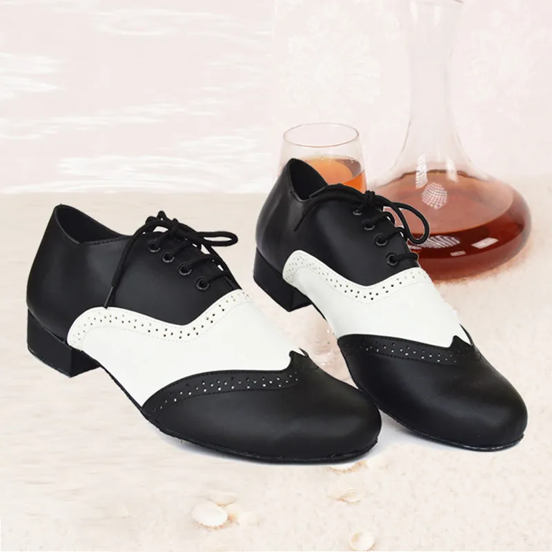 Professional Black White Synthetic Leather Men's Tango Salsa Ballroom Latin Dance Shoes with Suede Sole 2.5cm Heels | Спорт и