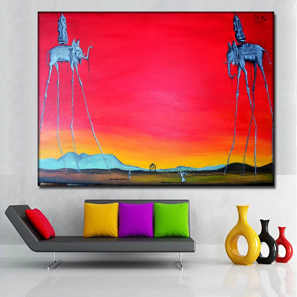 Salvador Dali слон длинные ноги картины красный фон холст печатные стены Искусство печать плакат для гостиной домашний декор