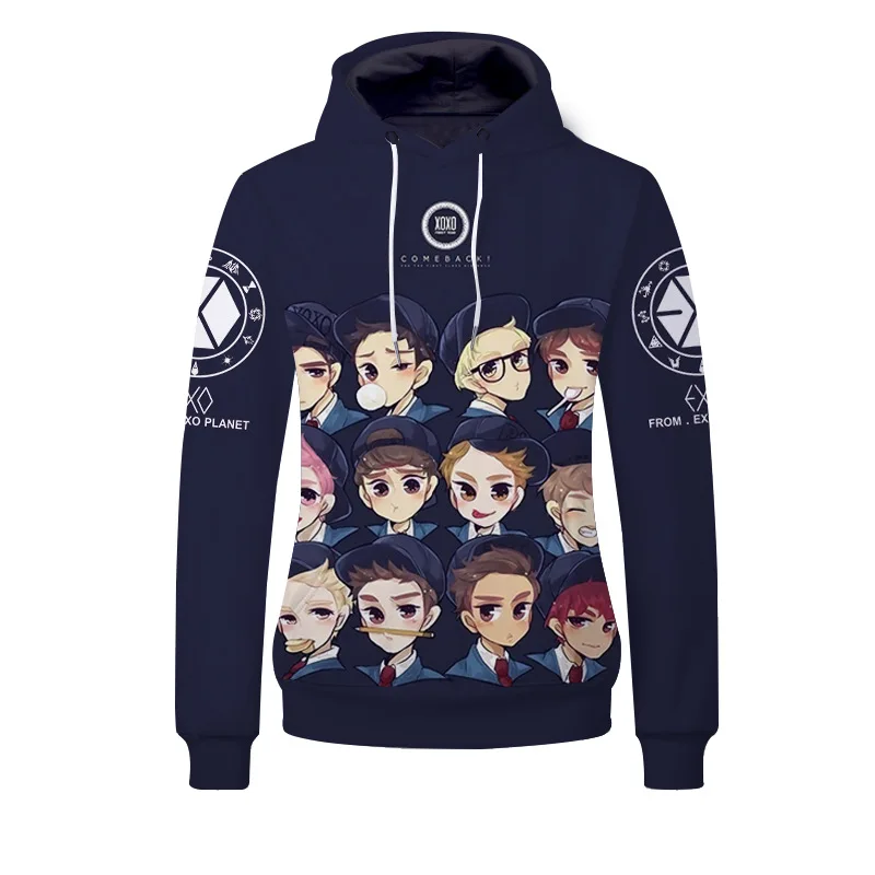 

2019 EXO Hoodies Women Loose Pullover Kpop EXO Oversized Hoodie Plus Size Women Sweatshirt Crop Top Hoodie