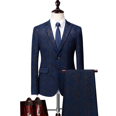Синий Куртка+ жилет+ брюки) мужские костюмы Бизнес Slim fit повседневные мужские свадебные костюмы платье мужские вечерние костюмы вышивка M-6XL - Цвет: Синий