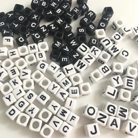acrylic multiple letters square beads for bracelets jewelry making high quality black and white 6mm7mm 100pcsbag meideheng