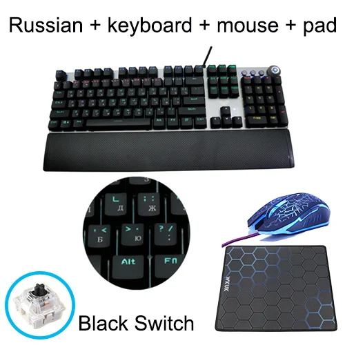 RussianBlack2A Ggr 107 клавиши игровая механическая клавиатура поддержка запястья и мышь USB Проводное освещение светодиодный с подсветкой Ccomputer клавиатуры русский геймер - Цвет: RussianBlack2A