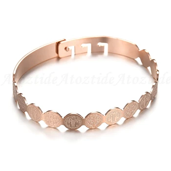 rose gold Saint Bene Atoztide религиозные из нержавеющей стали, волнообразный медаль Девы Марии Браслеты Регулируемый цвета розового золота греческие святой Бенедикт Амулет браслет - Окраска металла: rose gold Saint Bene