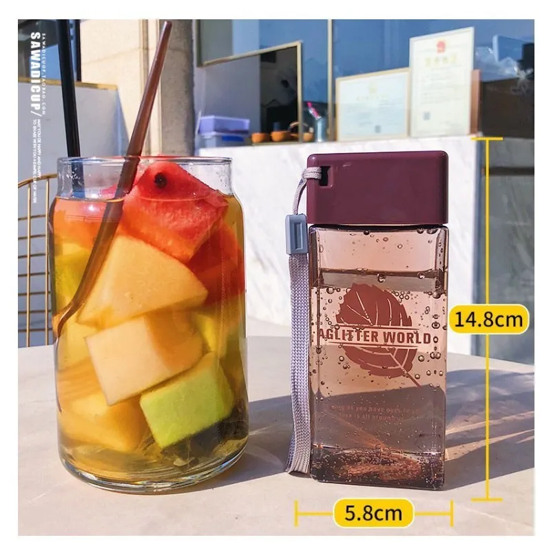 Simple Square Cup Personality Hand Creative Portable Leaves Fresh Leak-proof Plastic Bottle For Travel Household Items | Дом и сад