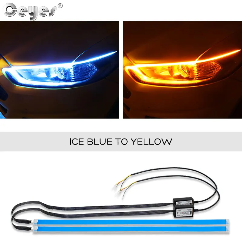 Ice Blue To Yellow Ceyes автомобильный Стайлинг, 12 В, головной светильник, Дневной светильник, DRL, дневной сигнальный светильник, s полоска, светодиодная, светло-голубая, желтая, для Fiat 500, для Audi A3 - Испускаемый цвет: Ice Blue To Yellow