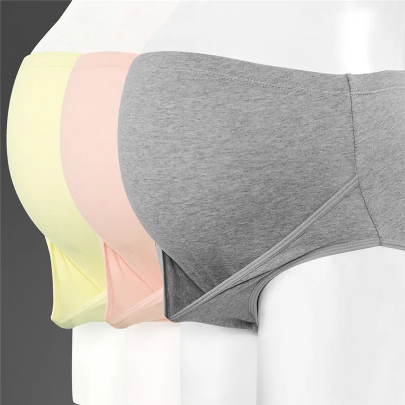 

Pregnant women's cotton underwear Women 's High-waist Panties Solid Stripe Seamless Soft Care Abdomen Underwear #4M28