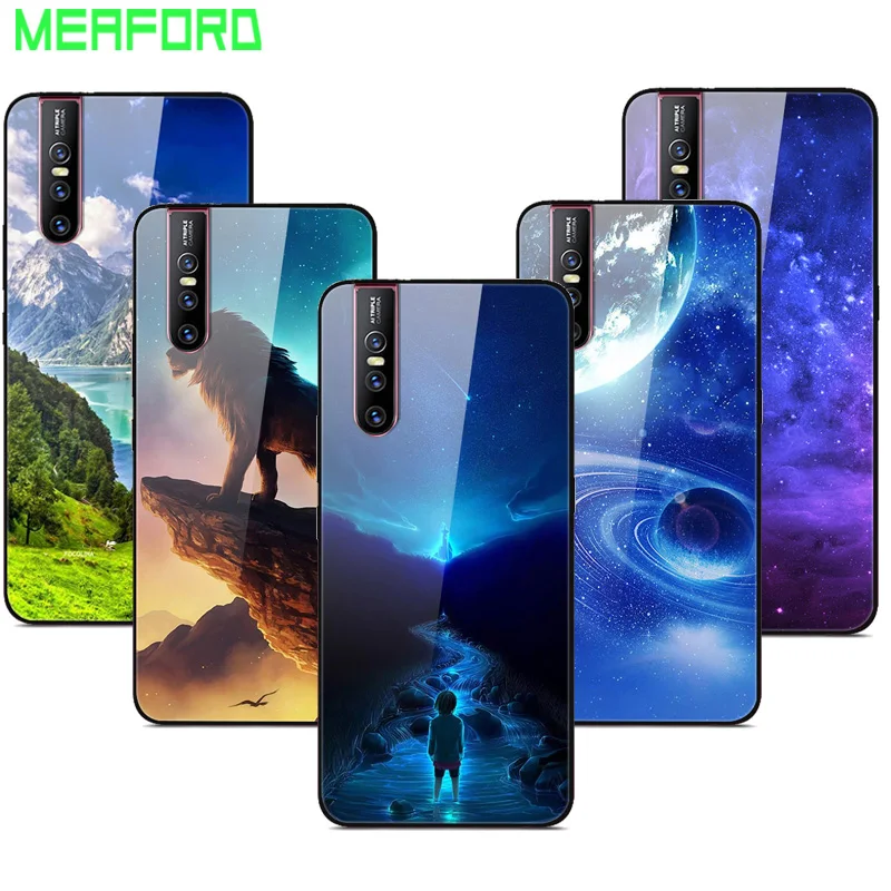 

For VIVO V15 Pro Case VIVOV15 Pro Tempered Glass Planet Space Cover Glass Back Case for VIVO V15 Pro V15Pro V 15 Pro Coque Shell