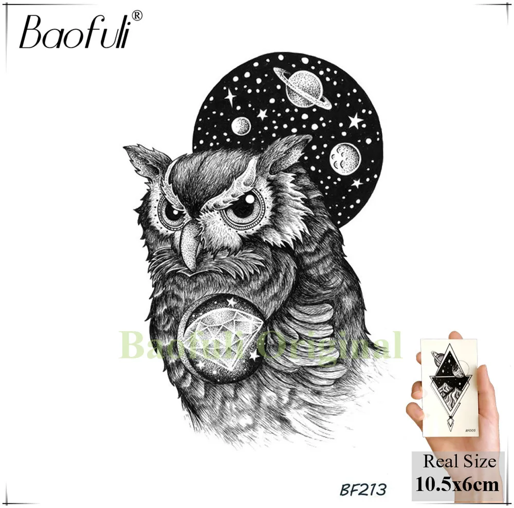 Baofuli, рисунок совы, кита, поддельные татуировки, планета, временные татуировки, наклейка, галактика, бутылка, черепаха, звезда, черная татуировка, океан, для мужчин и женщин