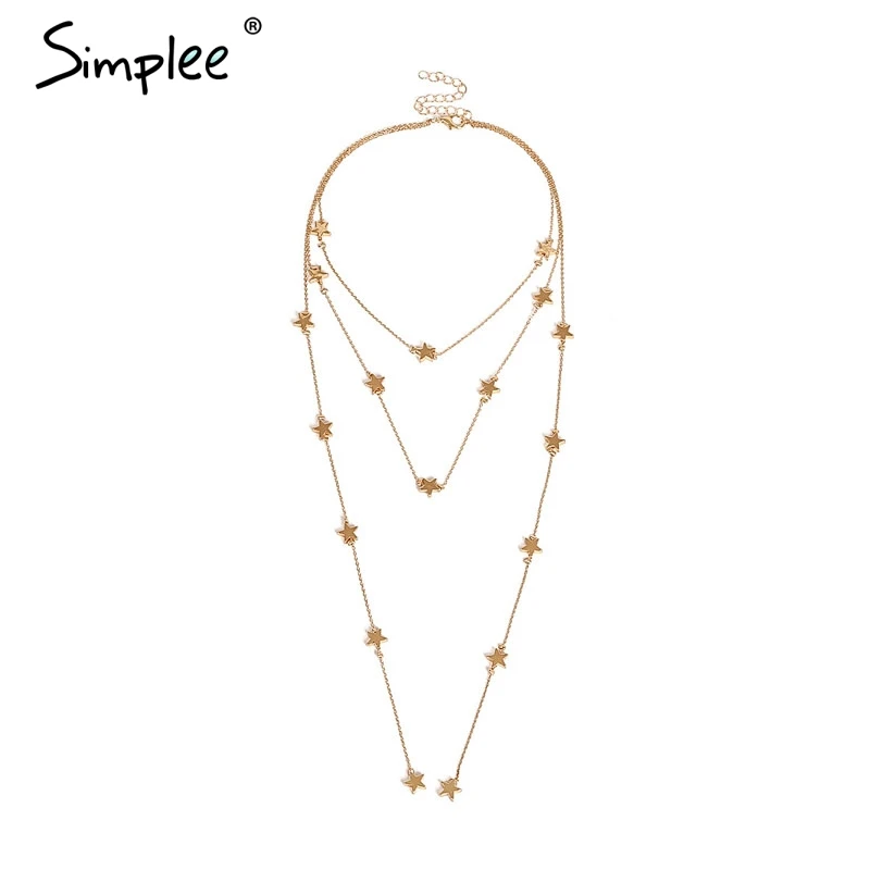 Женское ожерелье со звездами Simplee шикарное золотое ювелирное изделие длинное