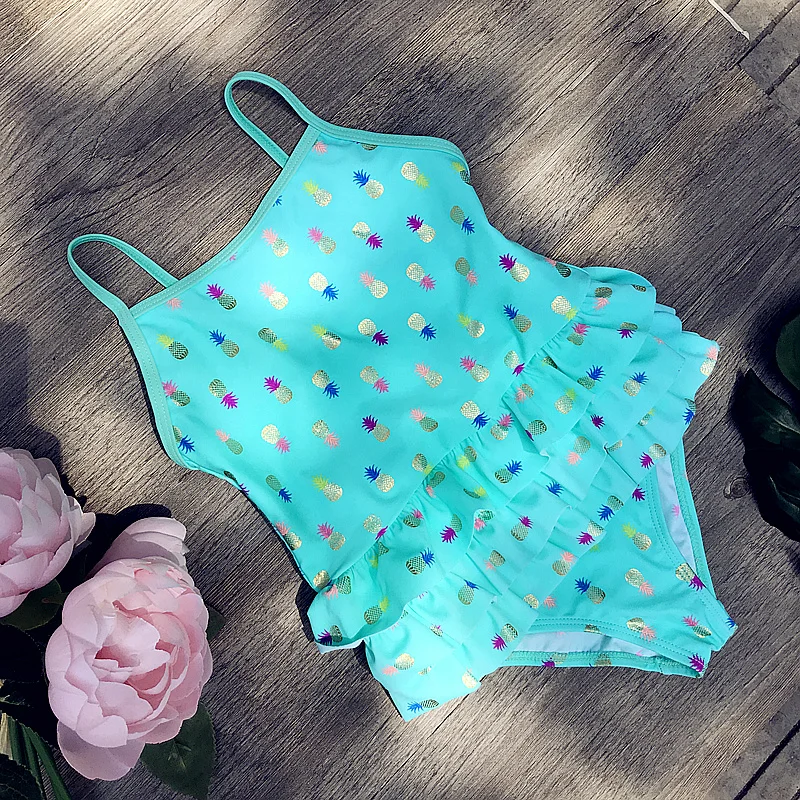 От 1 до 6 лет Falbala печати цельнокроеные Детские купальники для девочек Купальники