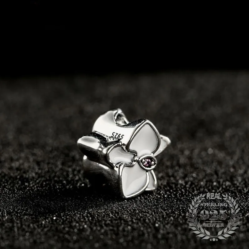 Authentic 925 Sterling Silver Jewelry Orchid White Enamel Fashion Charms Beads Fits Charm Women Bracelets | Украшения и