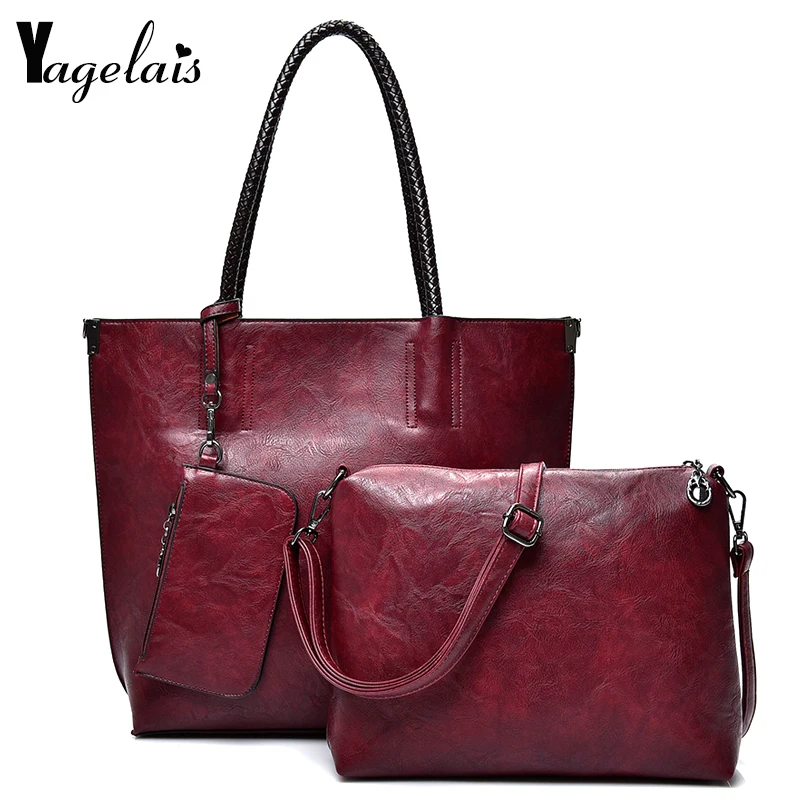 Женские кожаные сумки роскошные однотонные 3 комплекта Дамская композитная