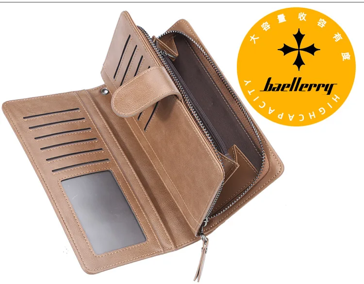 Baellerry, мужские длинные кошельки, стильный держатель для карт, мужской кошелек, качественная молния, большая емкость, большой бренд, Роскошный кошелек для мужчин