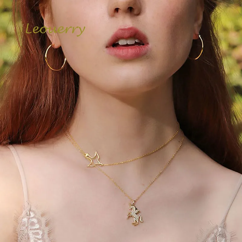 Leouerry 925 Sterling Silver Cute Bird Swallow Pendant Necklace Gold Color Chic Choker for Women Fine Jewelry | Украшения и