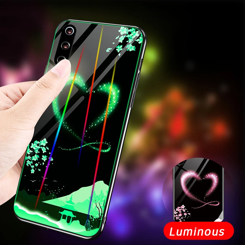 Светящиеся Чехлы для Xiaomi Mi 9 8 Lite 6X Redmi Note 7 закаленное стекло задняя крышка на Xiaomi9