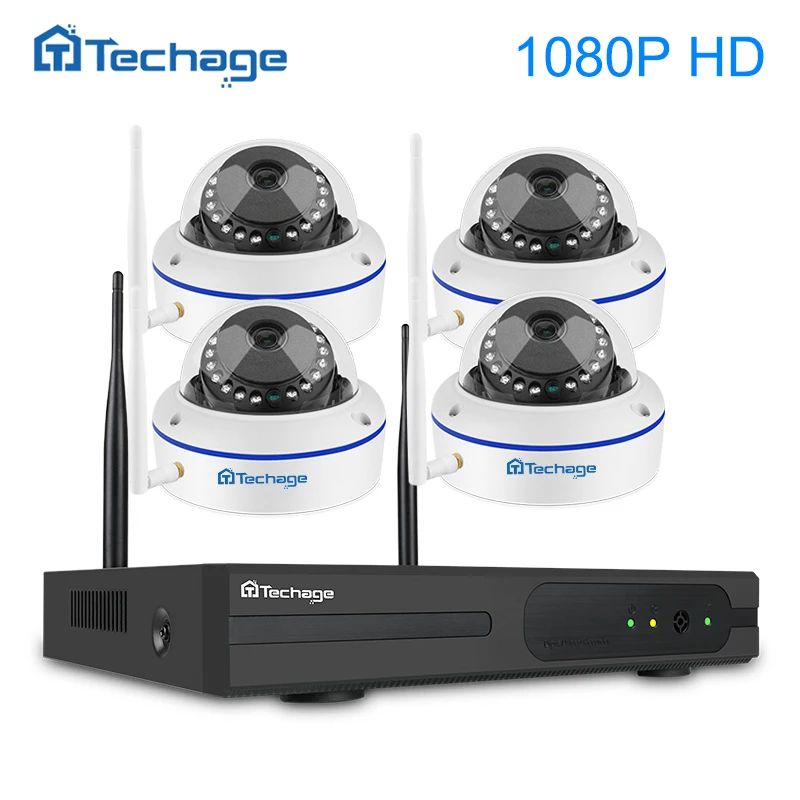 4CH 1080P Беспроводной NVR комплект CCTV система безопасности Аудио запись 2.0MP Крытая купольная WiFi камера IR-CUT система видеонаблюдения