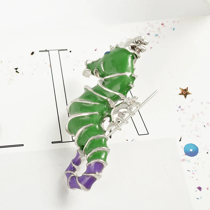Женская/Мужская брошь в виде морского конька с зеленой эмалью|brooch animal|brooches horseanimal