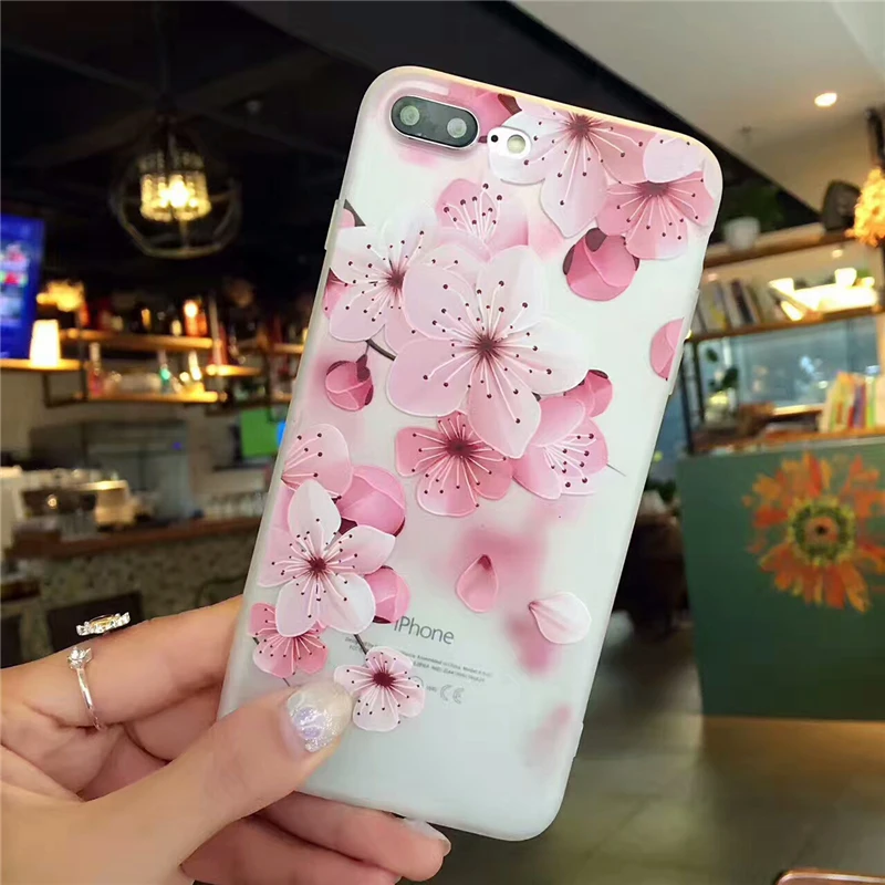 Pink cherry blossoms Phone Case For iphone x 8x cover Silicone TPU Frosted Back shell for iPhone 7 7Plus 8 8plus 6 6s Coke case |