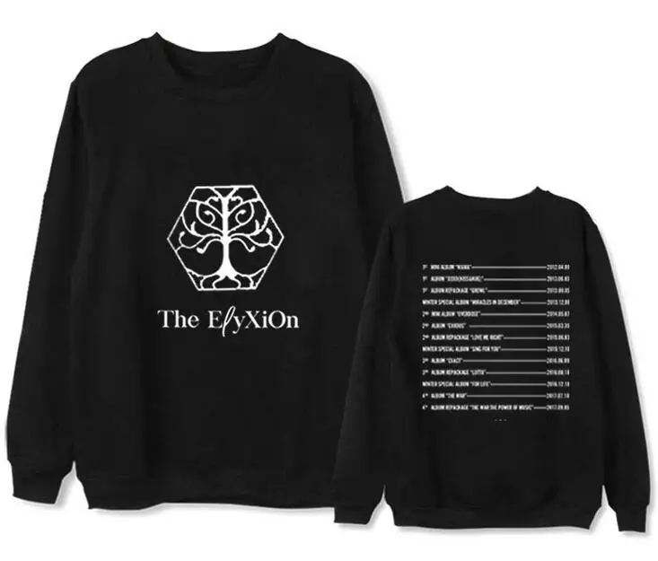 

New arrival kpop exo fourth concert tour the elyxion same printing o neck pullover sweatshirt exo l unisex fleece/thin hoodies