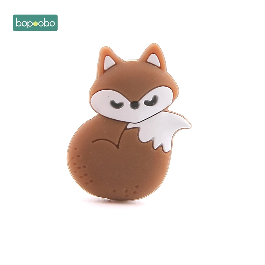 Brown Cartoon Fox Bopoobo 5 шт. силиконовый без бисфенола А Прорезыватель мини лиса силиконовые бусины Прорезыватели красочные лиса бусина пищевой силиконовый для детей для прорезывания зубов - Цвет: Brown Cartoon Fox