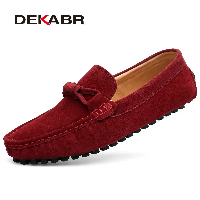 DEKABR/Новинка года; мужские лоферы из коровьей замши; сезон весна-осень; мокасины из натуральной кожи для вождения; мужская повседневная обувь без застежки; большие размеры 38-46 - Цвет: Wine Red