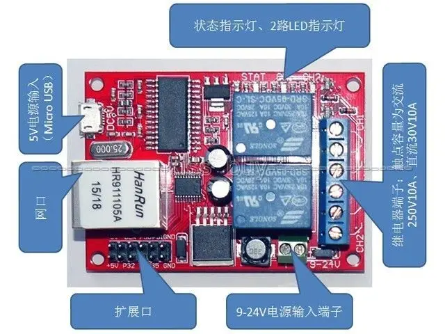 LAN Ethernet 2-way релейная плата переключатель задержки TCP/UDP модуль контроллера веб-сервер