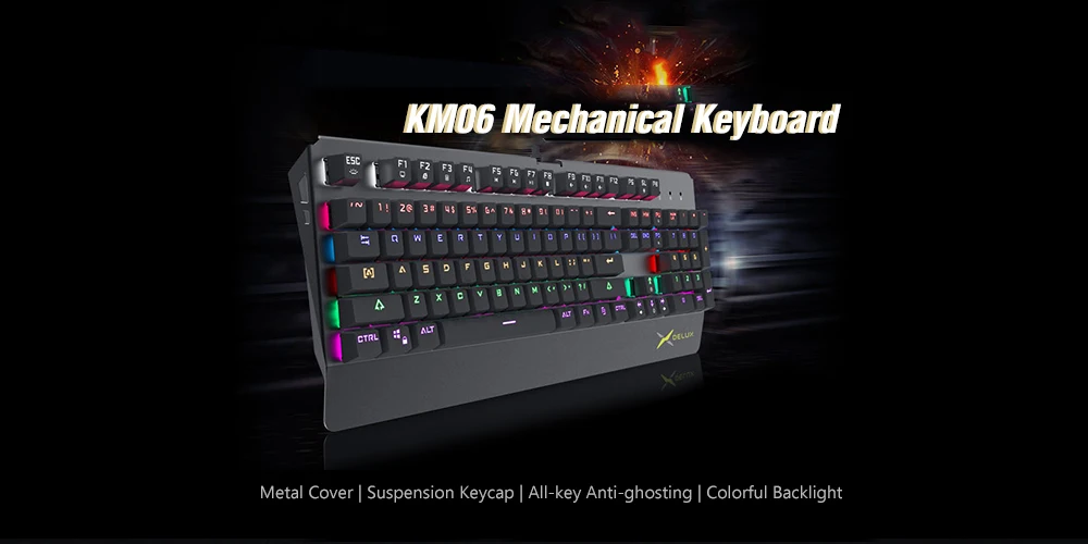 Delux KM06 Проводная игровая механическая клавиатура 104 стандартных клавиш синий переключатель смешанный цвет подсветка для Windows XP/Vista/7/8/10