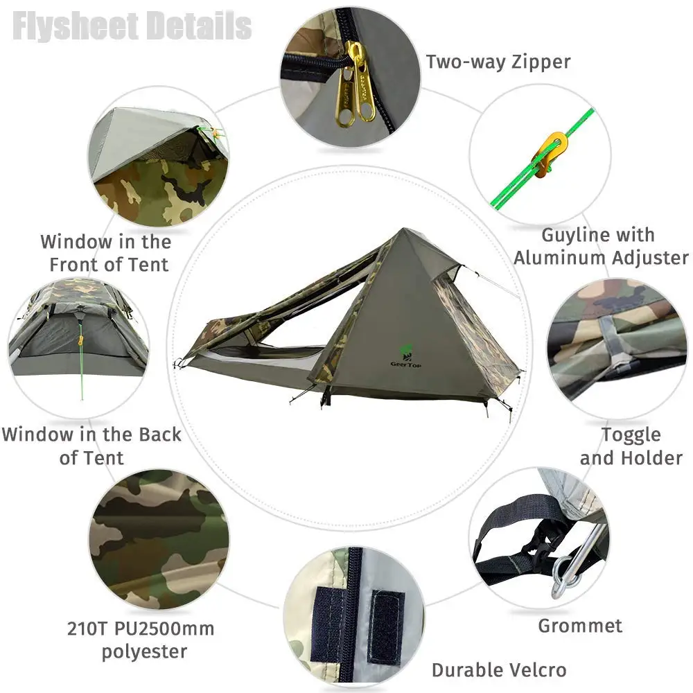GeerTop для одного человека Bivy палатка 3-4 сезон Кемпинг палатки Сверхлегкий Водонепроницаемый армейский Bivvy палатки Открытый Туризм альпинизмом туристический