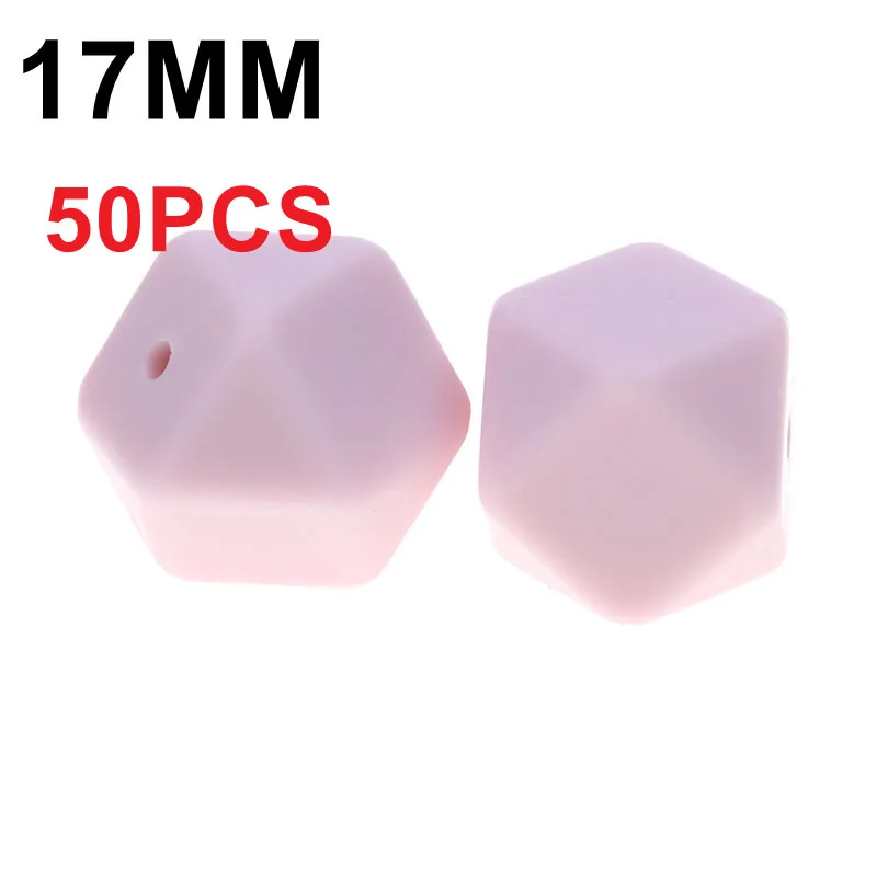 58 Quartz Pink Силиконовые бусины 50 шт. 17 мм шестигранный Прорезыватель детский Прорезыватель для ношения на цепочке Аксессуары для детского душа подарок пустышка цепочка для кормления игрушка - Цвет: 58 Quartz Pink