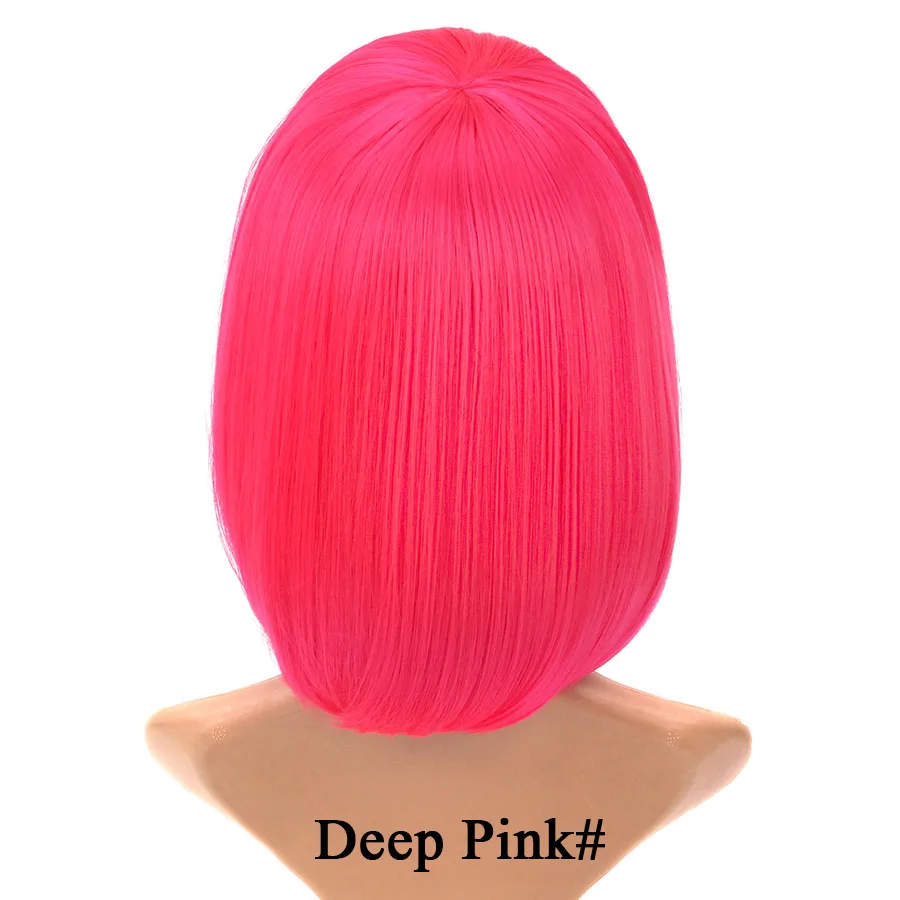 deep pink Leeons Афро-американский боб парики короткие прямые парики для женщин парик Длина плеча термостойкие синтетические черные коричневые волосы - Цвет: deep pink