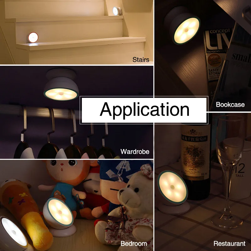 360 Вращение ночник движения Сенсор свет cordless Перезаряжаемые Спальня книжный шкаф