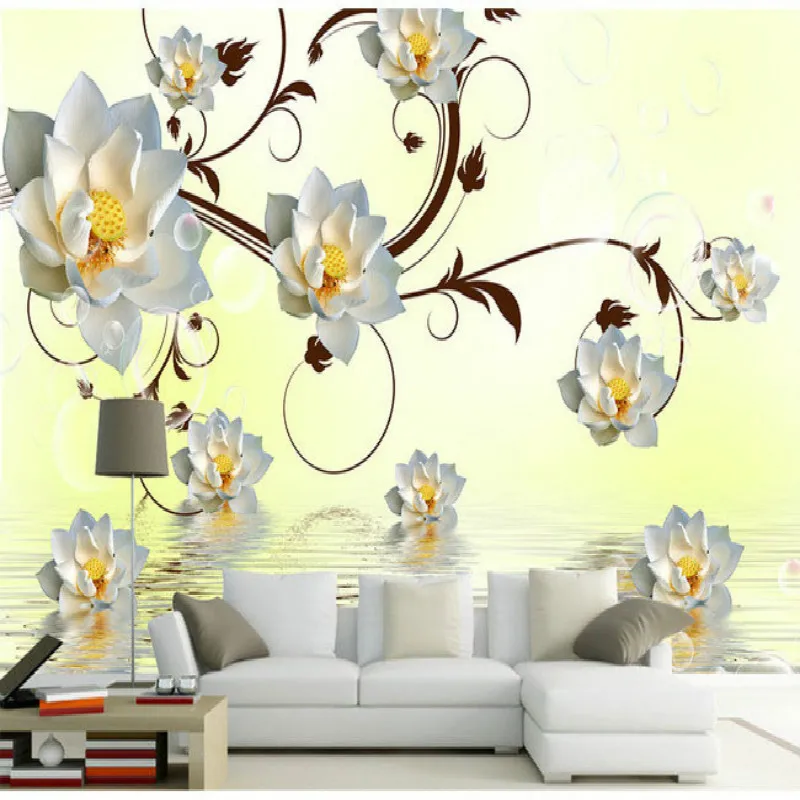 Красивые желтые цветы Белый лотос 3D большие Настенные обои спальня гостиная фон