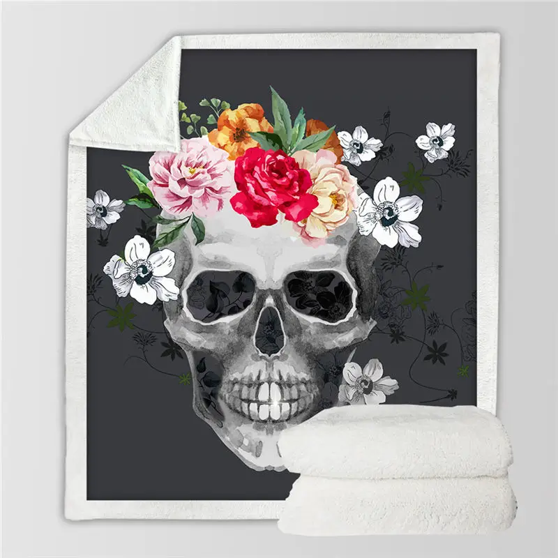 Постельные принадлежности Outlet Sugar Skull коллекция одеяло для взрослых Микрофибра Цветочный плюшевый шерпа пледы одеяло на диван Готический постельные принадлежности - Цвет: 4