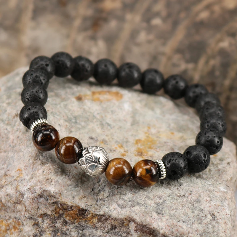 FORZIO тигровый глаз Лава бисером лотоса Йога браслет энергии Для мужчин s подарок