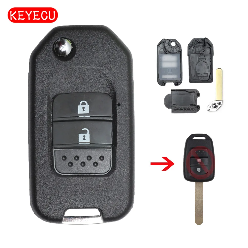 

Keyecu Modified Flip Remote Car Key Shell Case Fob 2 Button for Honda Accord Civic CR-V HR-V Uncut Blade