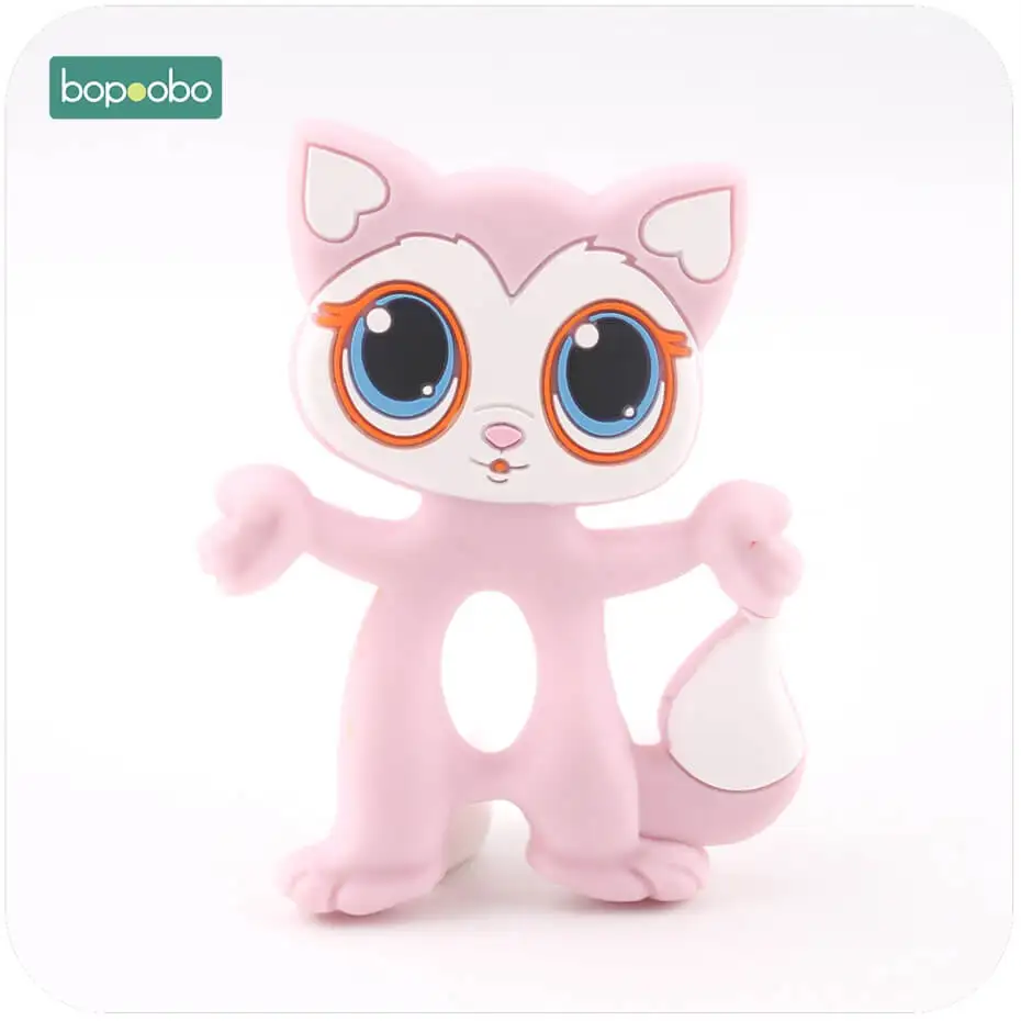 pink cat Bopoobo 1 шт. Детские Прорезыватели Силиконовые Большие Глаза Кошка BPA бесплатно аксессуары для прорезывания зубов пищевой Ежик ожерелье кулоны - Цвет: pink cat