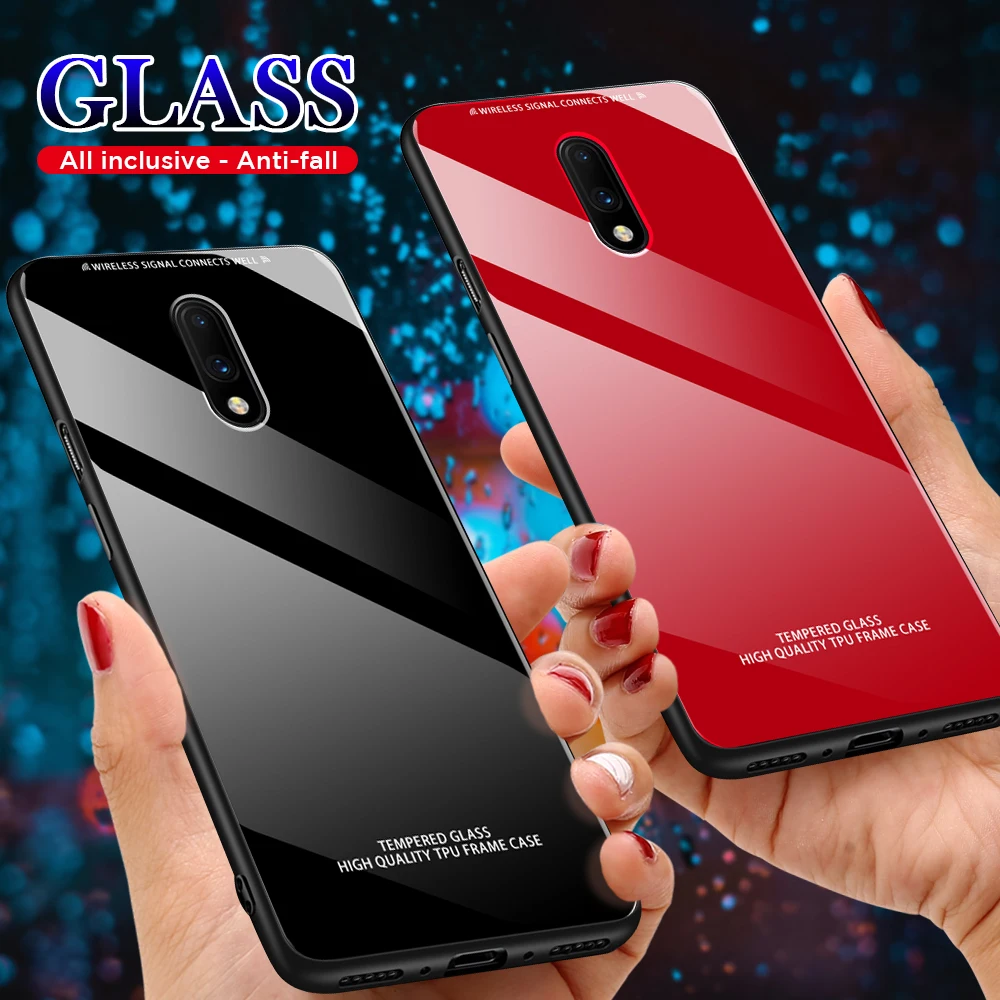 Solid Color Tempered Glass Phone Case For Oneplus 7 Pro Luxury Colorful Cover Shell OnePlus 7Pro 1+7Pro Coque Capa |