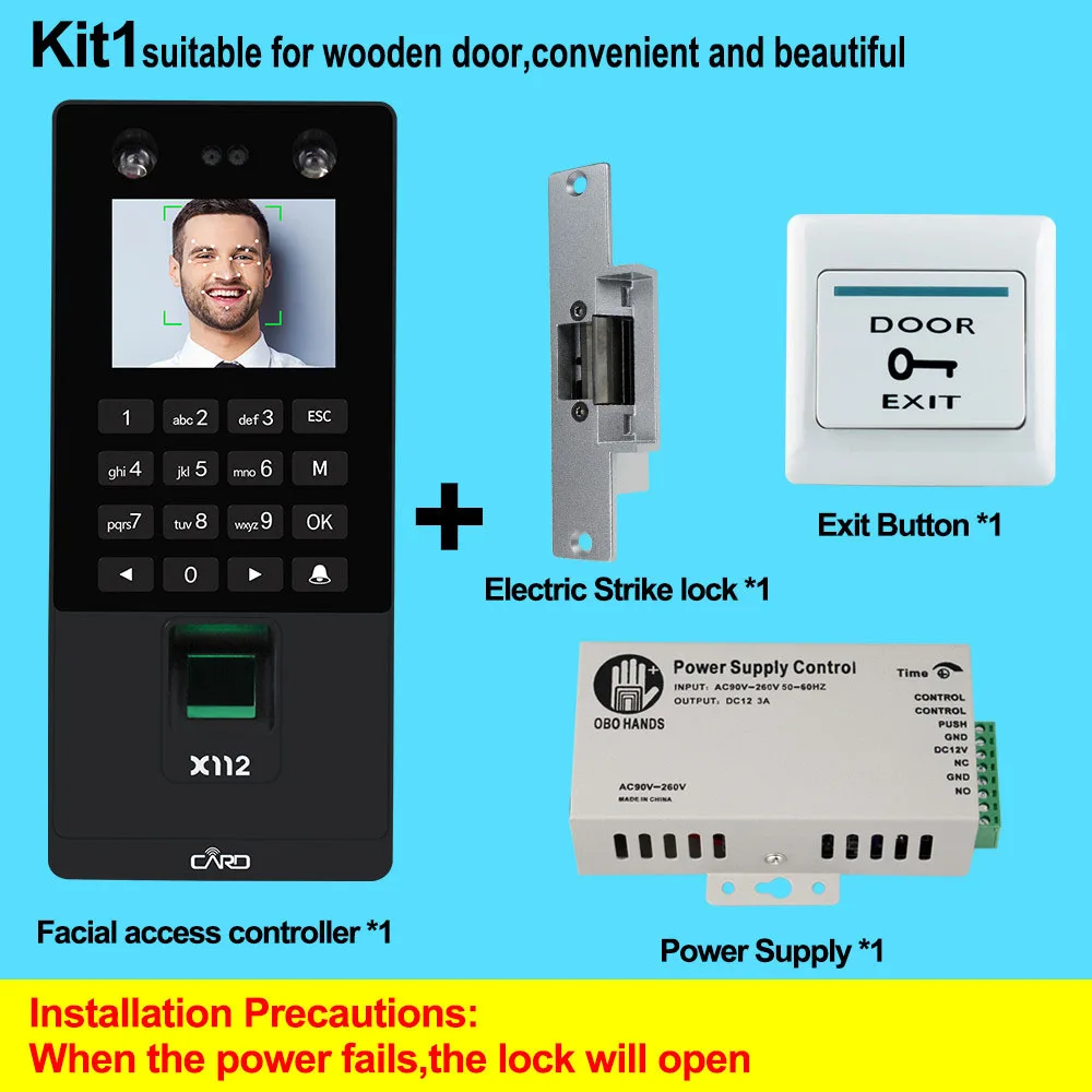 Kit 1 Биометрическое распознавание лица TCP/IP отпечаток пальца USB пароль ключ контроля доступа syetem устройство посещаемость времени Электрический замок - Цвет: Kit 1