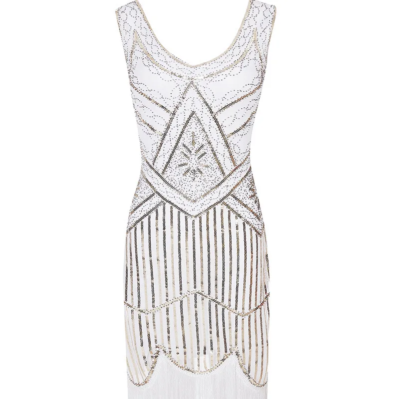 LADIES FRINGE FLAPPER SEQUINED FANCY DRESS SLEEVELESS ADULT CHARLESTON COSTUME THE GATSBY 1920'S 1930'S