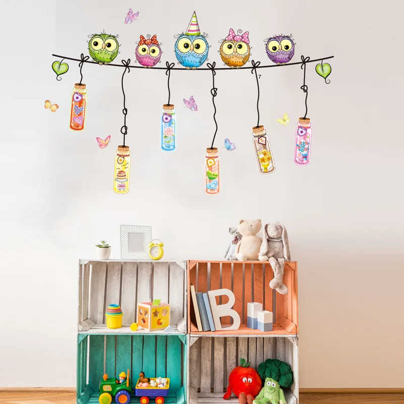 Цветные наклейки на стену с изображением совы для детской комнаты спальни