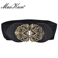 maikun elastic belts for women brand designer women belts european style stretch wide waist belt for dresses floral buckle