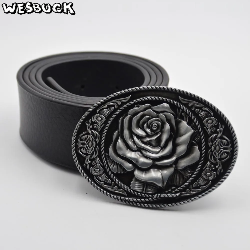 Wesbuck Brand с пряжкой; Новинка; высококачественные 3D с узором из красных роз модная пряжка на ремешке классические мужские женские джинсы для женщин аксессуары