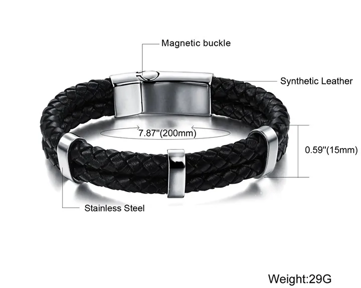 Mozo Fashion крутые Мужские украшения двухслойная кожа Rope Chain, Браслеты браслет для мужчин с магнитной пряжкой простой браслет PS2107