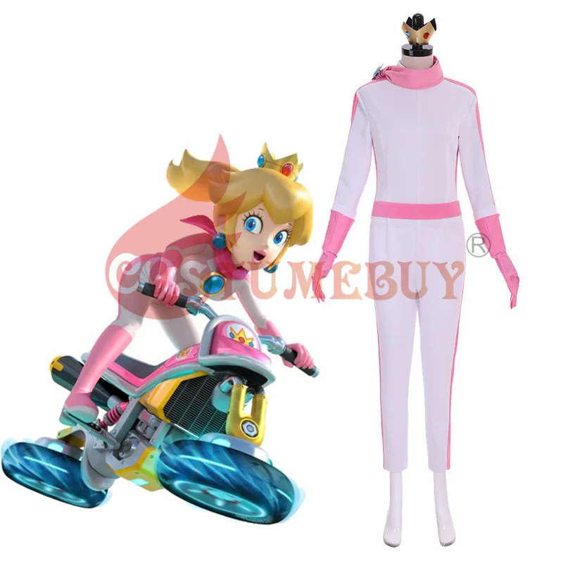 Costumebuy Mario Kart 8 Принцесса Персик BikeSuit Косплей Костюм женский комбинезон леди розовый Хэллоуин наряды изготовленные на заказ костюмы