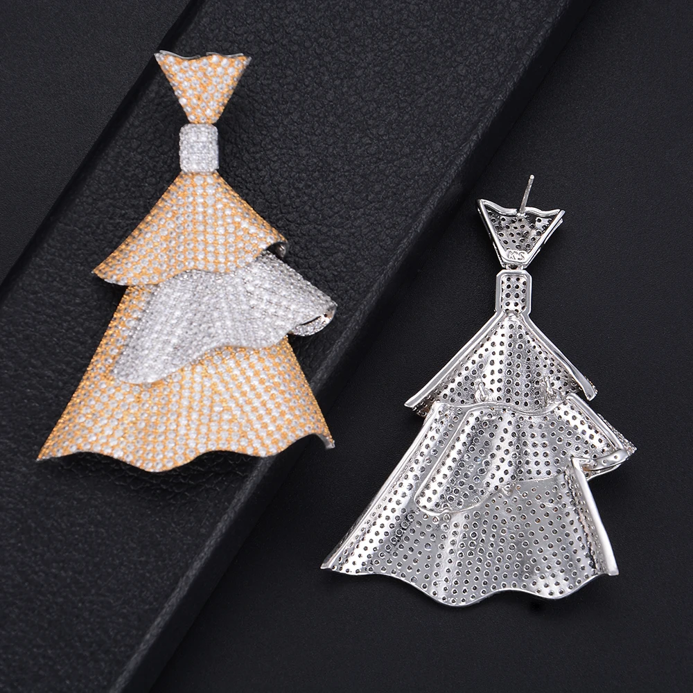 

63MM Luxury Three Layers Geometry Shape Three Tones Full Cubic Zirconia Long Dangle Earings Women Wedding Bridal Jewelry