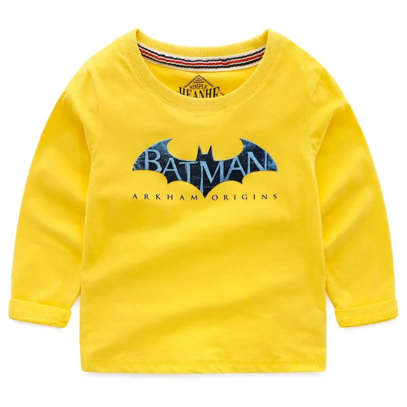 Осень 2018 футболка с длинным рукавом и Бэтменом топы для маленьких мальчиков 100%