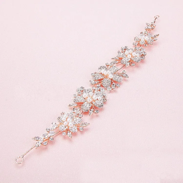 Rose Gold Барокко модные очаровательные жемчуга и кристаллы для свадьбы тиары горный хрусталь розовые золотые повязки на голову для женщин Свадебные аксессуары для волос - Окраска металла: Rose Gold