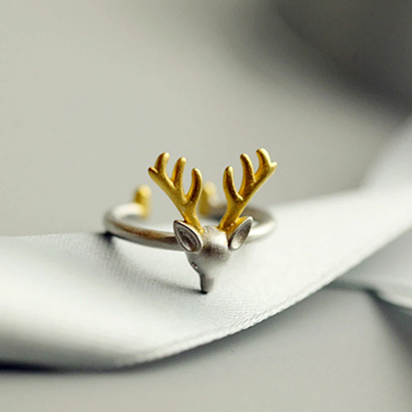 Kinitial модное кольцо с оленем и рогами милым животным регулируемое для женщин